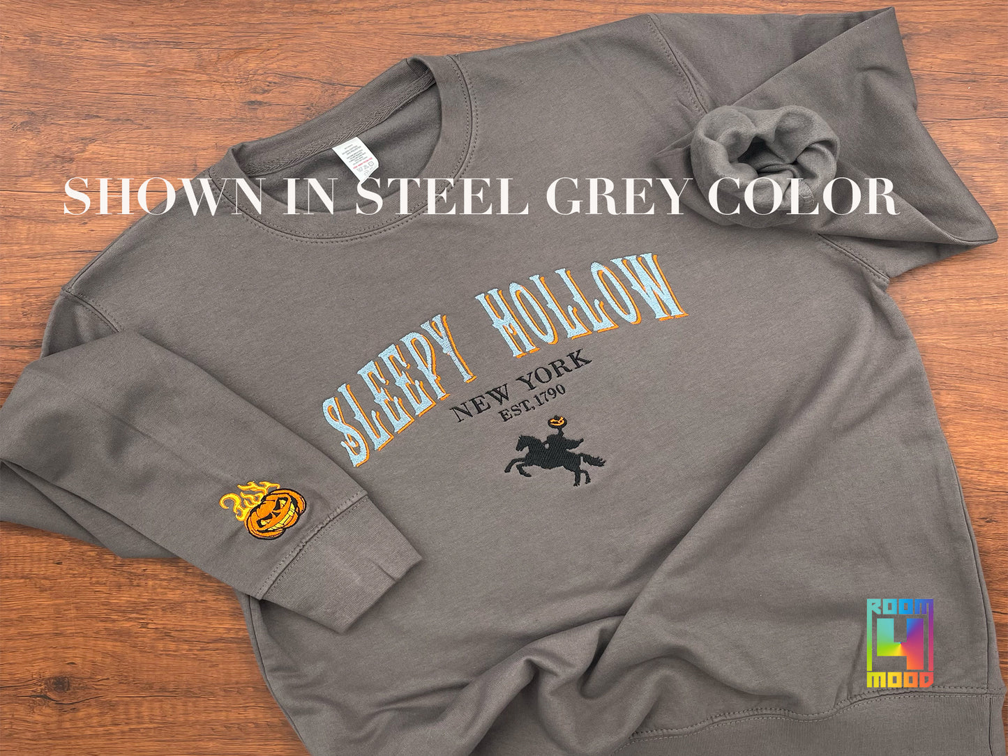 Sleepy Hollow embroidery sweatshirt with sleeve emvroidery