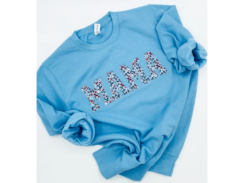 Custom Embroidered Sweatshirt Gift | Mothers Day | Spring Apparel | Floral sleeve personalized | Birthday Gift, Tone on tone shirt, mama,