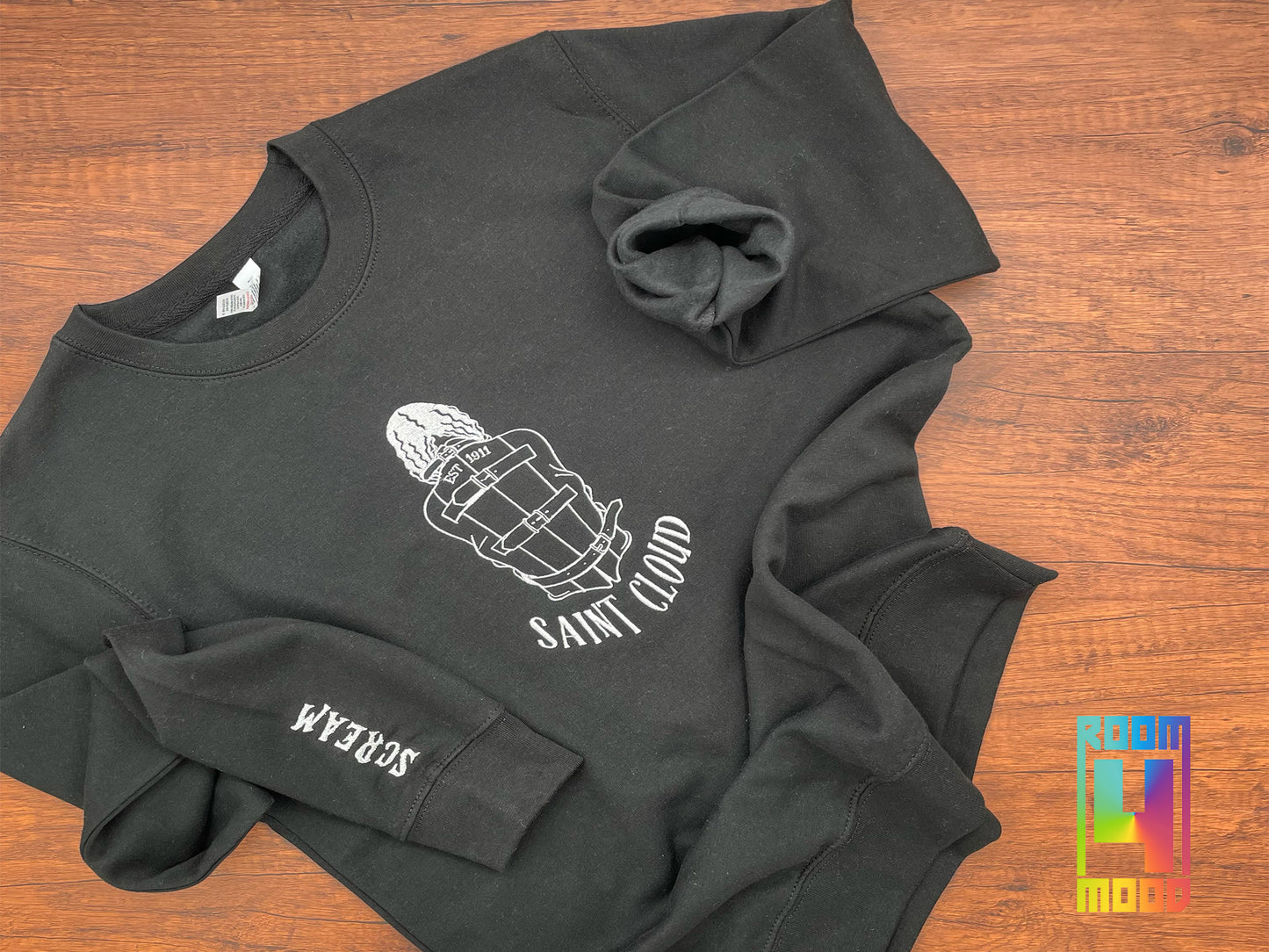 Embroidered Saint Cloud Crewneck, Asylum Scream Sleeve, Embroidered Crewneck, sweatshirt, Gift maker, Halloween, Spooky Season, Horror