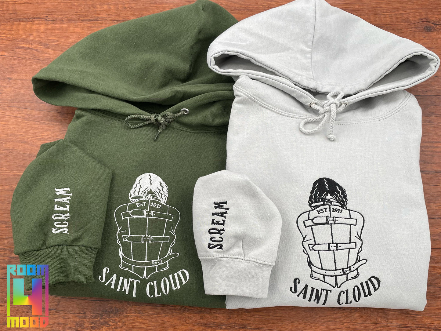 Embroidered Saint Cloud Crewneck, Asylum Scream Sleeve, Embroidered Crewneck, sweatshirt, Gift maker, Halloween, Spooky Season, Horror Hoodie (Copy)