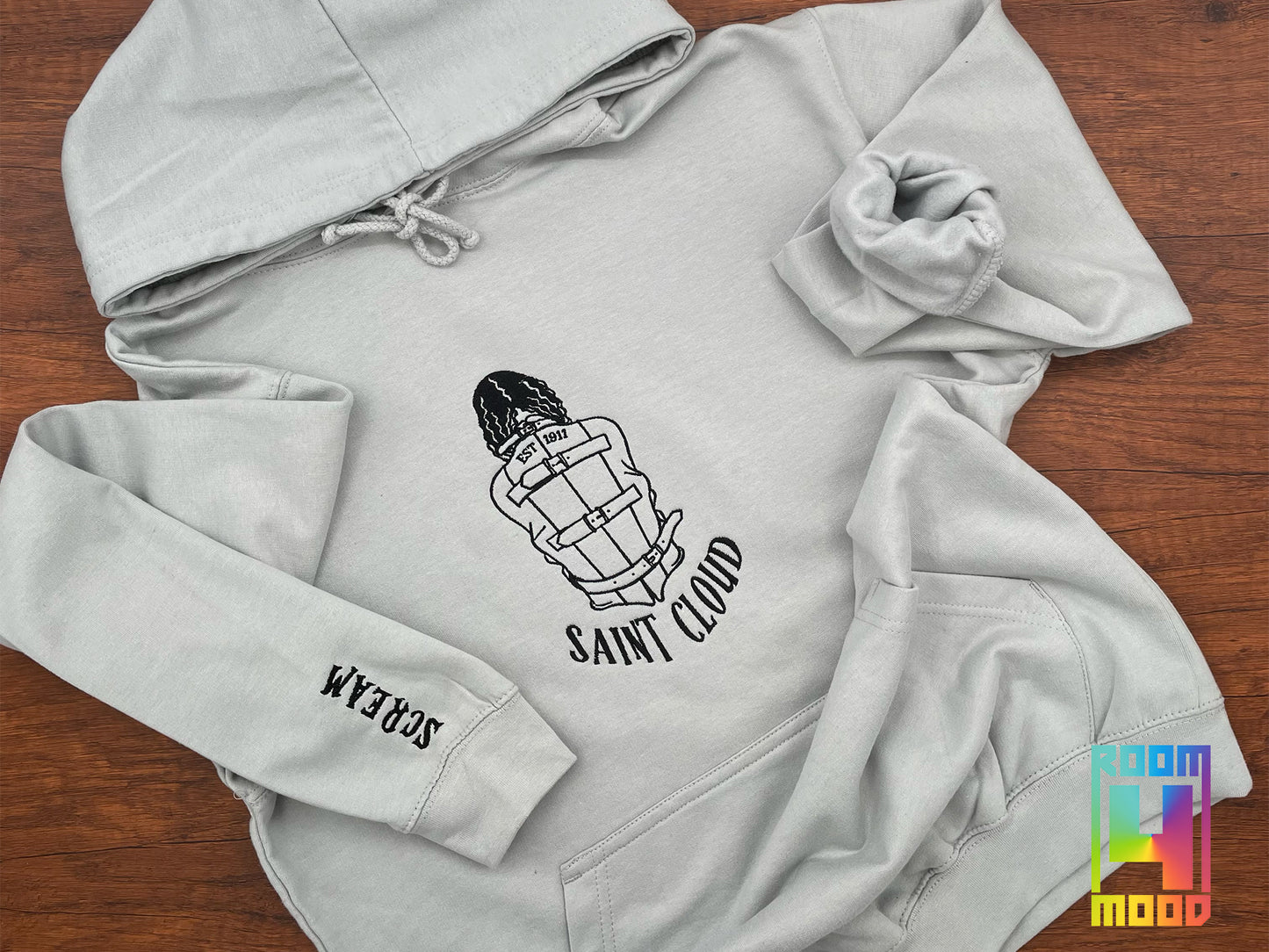 Embroidered Saint Cloud Crewneck, Asylum Scream Sleeve, Embroidered Crewneck, sweatshirt, Gift maker, Halloween, Spooky Season, Horror Hoodie (Copy)