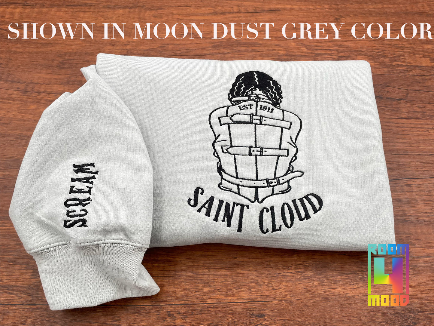 Embroidered Saint Cloud Crewneck, Asylum Scream Sleeve, Embroidered Crewneck, sweatshirt, Gift maker, Halloween, Spooky Season, Horror