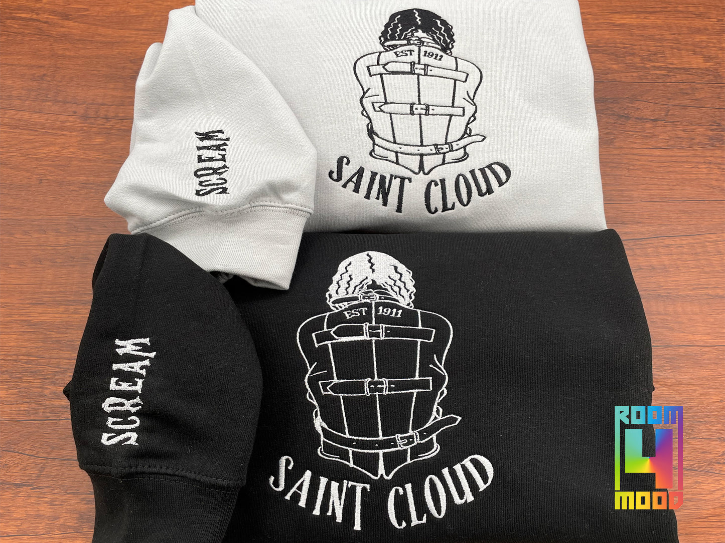 Embroidered Saint Cloud Crewneck, Asylum Scream Sleeve, Embroidered Crewneck, sweatshirt, Gift maker, Halloween, Spooky Season, Horror