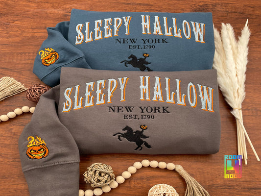 Sleepy Hollow embroidery sweatshirt with sleeve emvroidery