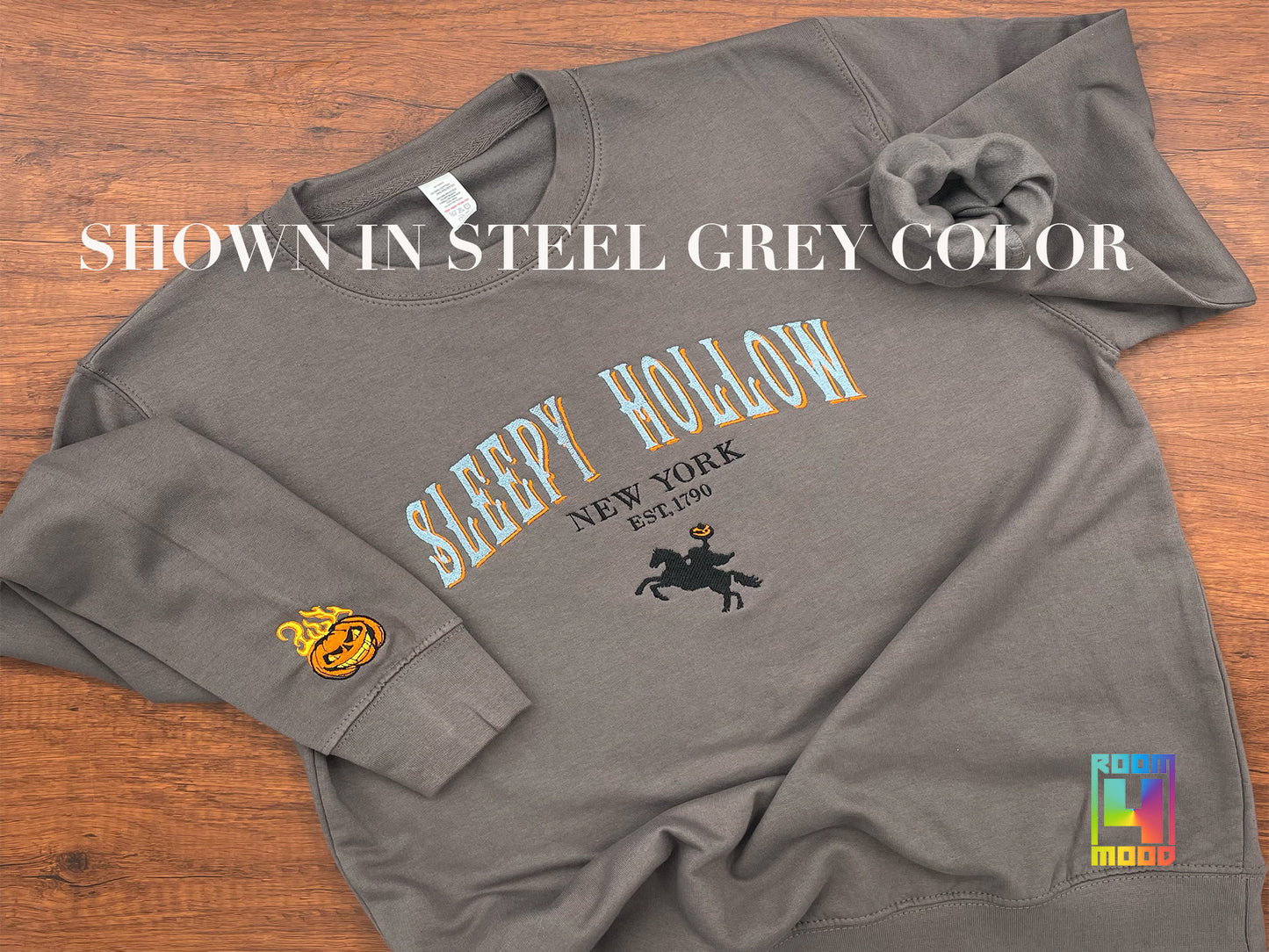 Sleepy Hollow embroidery sweatshirt with sleeve emvroidery