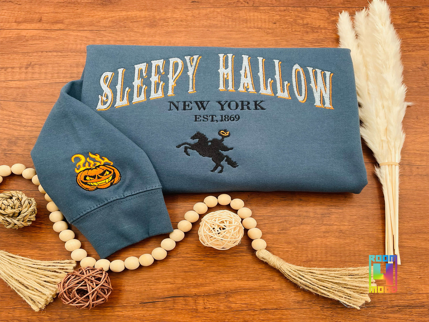 Sleepy Hollow embroidery sweatshirt with sleeve emvroidery