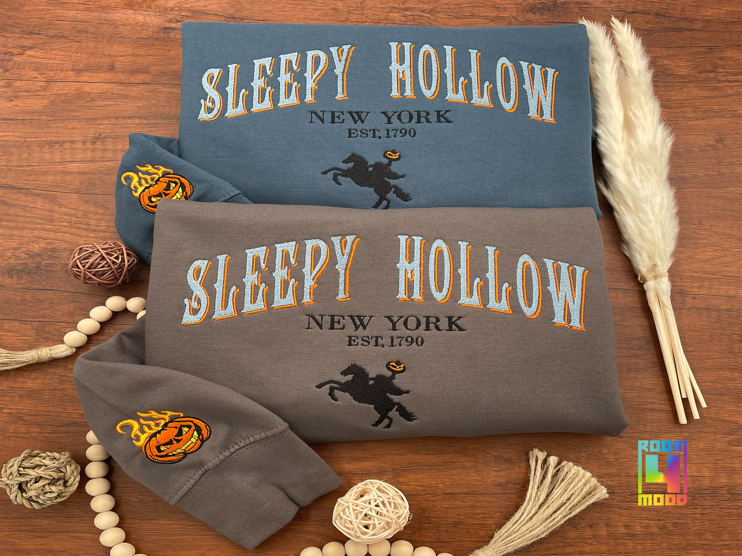 Sleepy Hollow embroidery sweatshirt with sleeve emvroidery