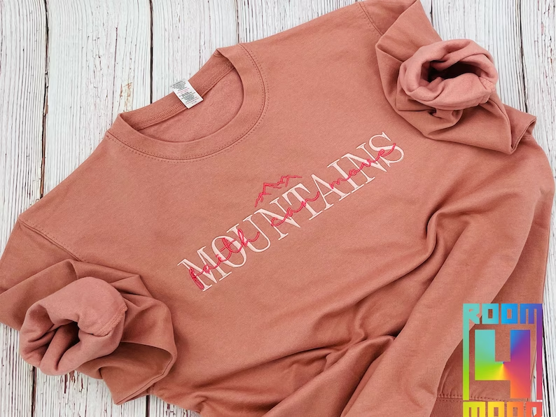 Faith Can move mountains embroidery sweatshirt, embroidered sweater, Jesus Love, Christian Faith, Bible truths, Tone color stitching