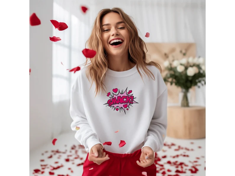 Embroidery Smack Love Heart Sweatshirt, Cupid, Valentines Hoodie, Valentines Gift, Dangerous Lovers, Couples sweatshirt, Love Cute