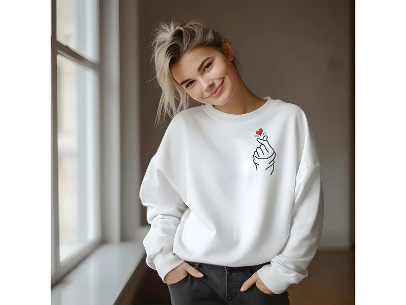 Embroidery Love Korean Heart Sweatshirt, Cupid, Valentines Hoodie, Valentines Gift, Dangerous Lovers, Couples sweatshirt, Love Cute