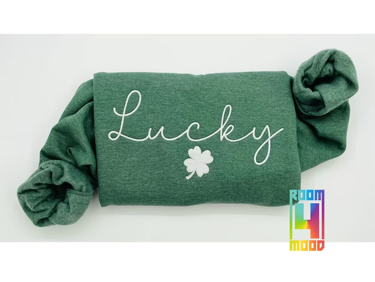 Lucky Embroidered Sweatshirt, Clover embroidery, St Patricks Day Sweatshirt, Saint Patrick's Pullover, Clovers, Simple Holiday Sweater,