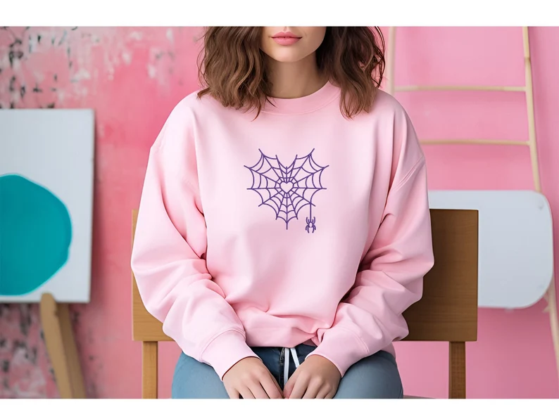 Embroidery Love Spider Web Sweatshirt, Cupid Arrow Bow, Valentines Hoodie, Valentines Gift, Dangerous Lovers, Couples sweatshirt, Love Cute