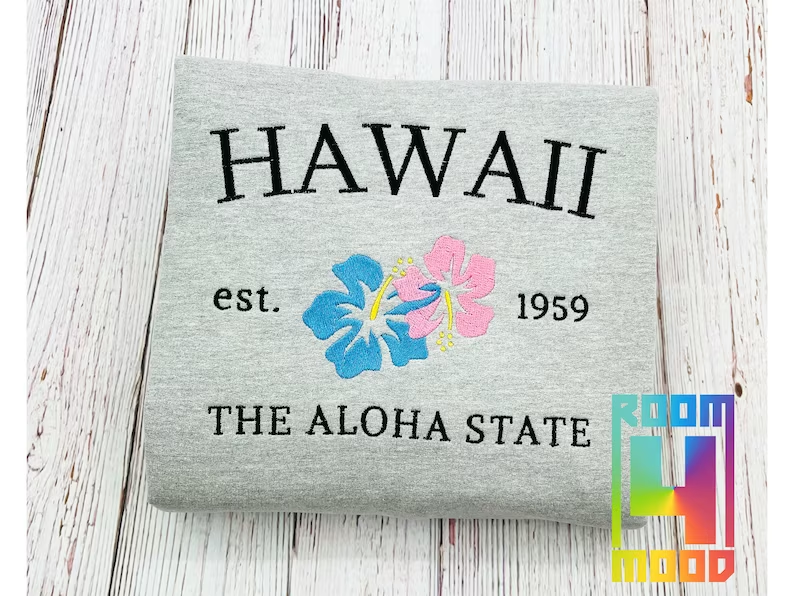 Unisex Hawaii Embroidered crewneck Sweatshirt Hawaii embroidery States and cities shirts Hawaii aloha state crew Hoodie, Gift Maker