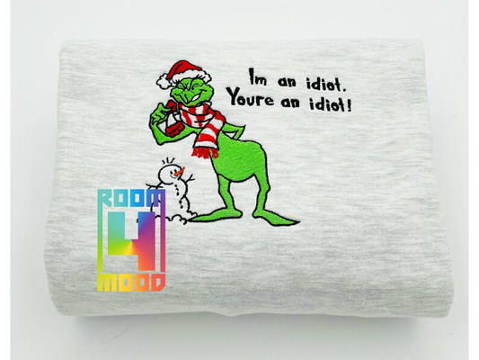 Christmas Sweatshirt, Whoville Embroidered Sweatshirt, Christmas Embroidery Sweatshirt, Christmas Crewneck, Grinch idiot snowman, Santa