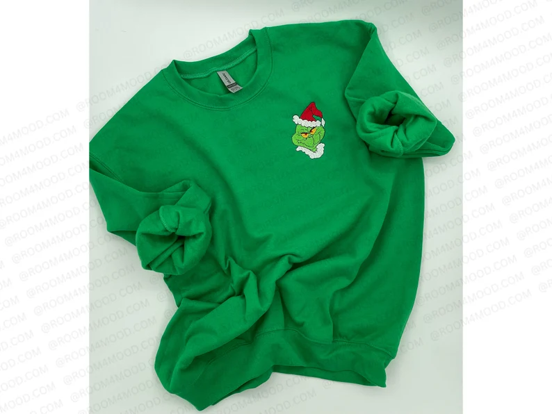 Embroidered Christmas Sweatshirt, Whoville Embroidered Sweatshirt, Christmas Embroidery Sweatshirt, Christmas Crewneck, face grinch