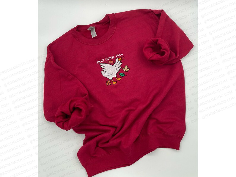 Embroidered Silly Goose Fall embroidery sweatshirt, Y2K Style Embroidered Crewneck, Leaves Fall