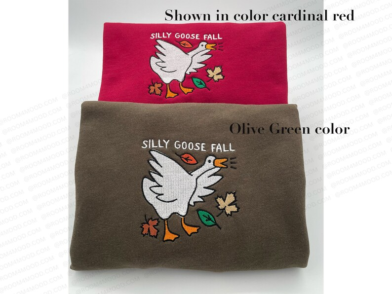 Embroidered Silly Goose Fall embroidery sweatshirt, Y2K Style Embroidered Crewneck, Leaves Fall