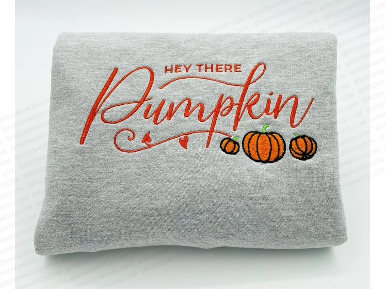 Embroidered Halloween embroidery sweatshirt/Fall Pumpkin Pie Season, Y2K Style Crewneck Thanksgiving, pumpkin spice, sleeve message, leaves