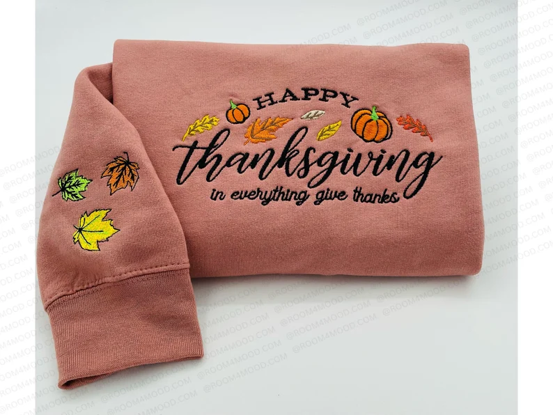 Embroidered Halloween embroidery sweatshirt/Fall Pumpkin Pie Season, Y2K Style Crewneck Thanksgiving, pumpkin spice, sleeve message, leaves