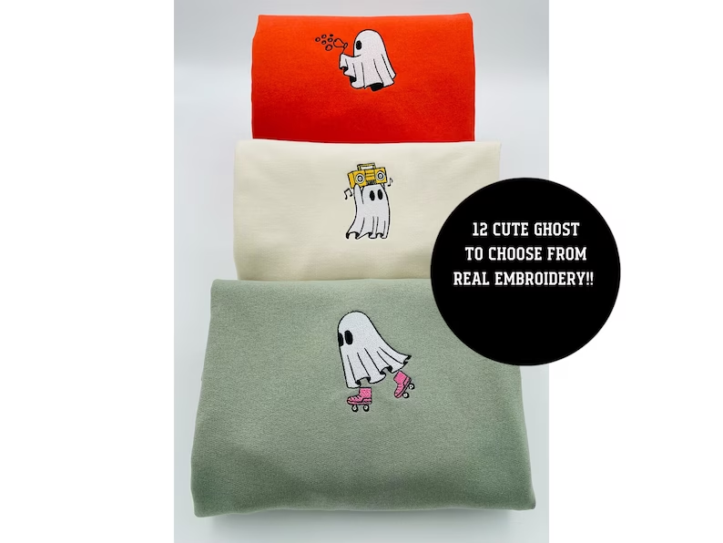 Embroidered Halloween embroidery sweatshirt/Spooky, Cute ghost, Y2K Style Embroidered Crewneck, 12 Ghost to choose from!!!