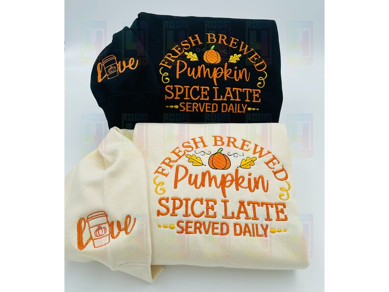 Embroidered Halloween embroidery sweatshirt/Spooky, sleeve pumpkin latte, ghost, Y2K Style Embroidered Crewneck| Pumpkin Spice Latte