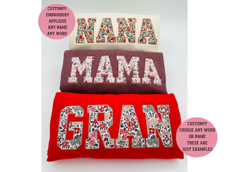 Custom Embroidered Sweatshirt Gift | Mothers Day | Spring Apparel | Floral Nana Shirt | Birthday Gift, Choose any Word/name, mama, gran,bebe