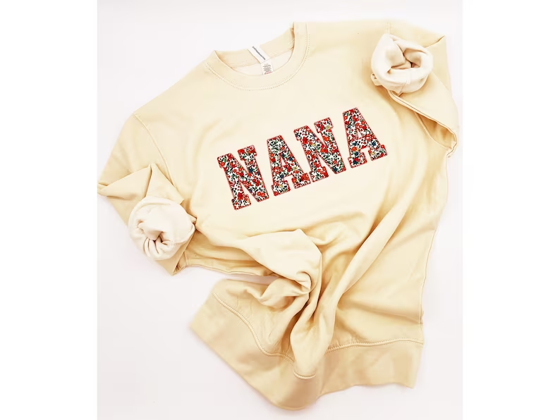 Custom Embroidered Sweatshirt Gift | Mothers Day | Spring Apparel | Floral Nana Shirt | Birthday Gift, Choose any Word/name, mama, gran,bebe