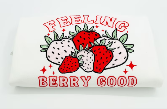 Real Embroidery Embroidered Strawberry Feeling Berry good Sweatshirt, Mothers Day, Spring Apparel mama Shirt,Birthday,Girl mom,Retro Gift