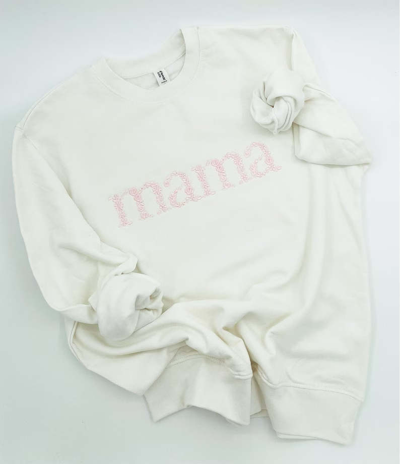 Custom Embroidered Sweatshirt Gift | Mothers Day | Spring Apparel | Floral mama Shirt | Birthday Gift, Choose color thread! Personalized