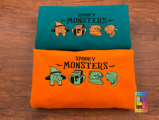 Embroidery Spooky Monster Sweatshirt Crewneck