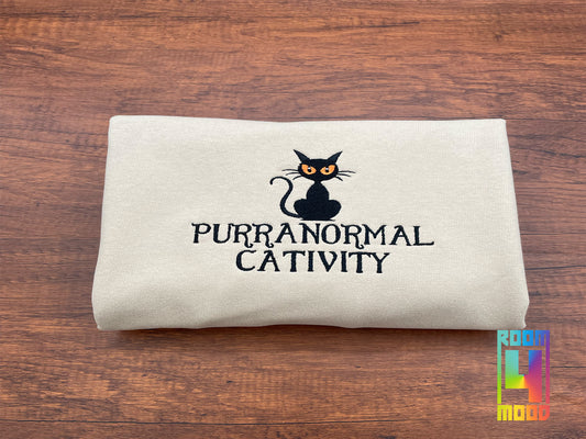 Embroidered Purranormal Cativity, Cat Lovers, Embroidered Crewneck, sweatshirt, Gift maker, Halloween, Spooky Season, Cat perinormal, Funny